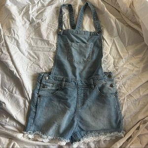 Cat & Jack scalloped / laced blue Jean overalls shorts size L / Large 10/12